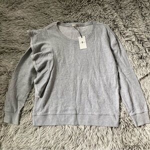 NWT - 7 For All Mankind- XL- Light Gray Knit Top 💯 Cotton Ruffle Sweatshirt